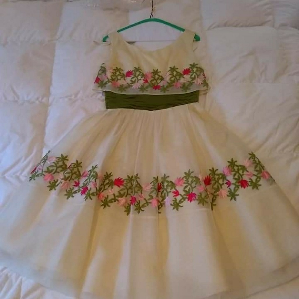 Vintage 1960s Organza Border Print Dress - Picture 6 of 8
